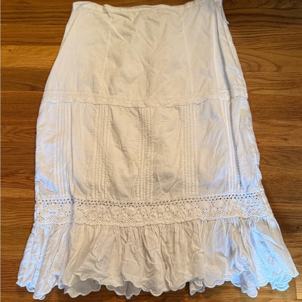 Y2K Old Navy White Cotton Lace-Trim Midi Skirt